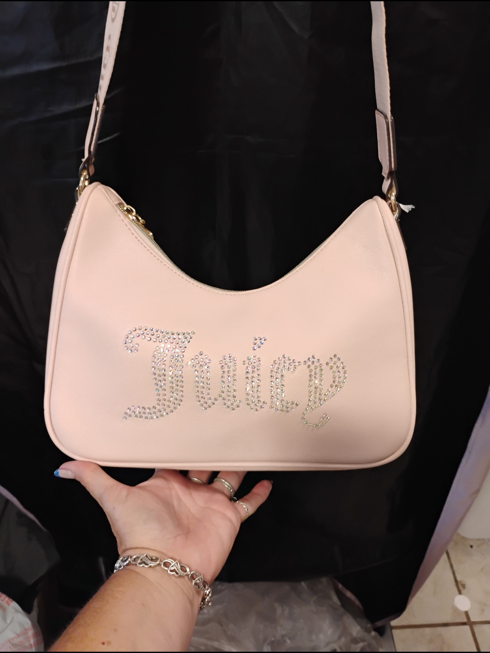 Juicy Couture Light Pink Rhinestone Logo Shoulder Bag